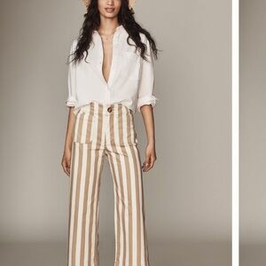 Maeve Colette Tan and White Striped Pants crop wide leg jeans